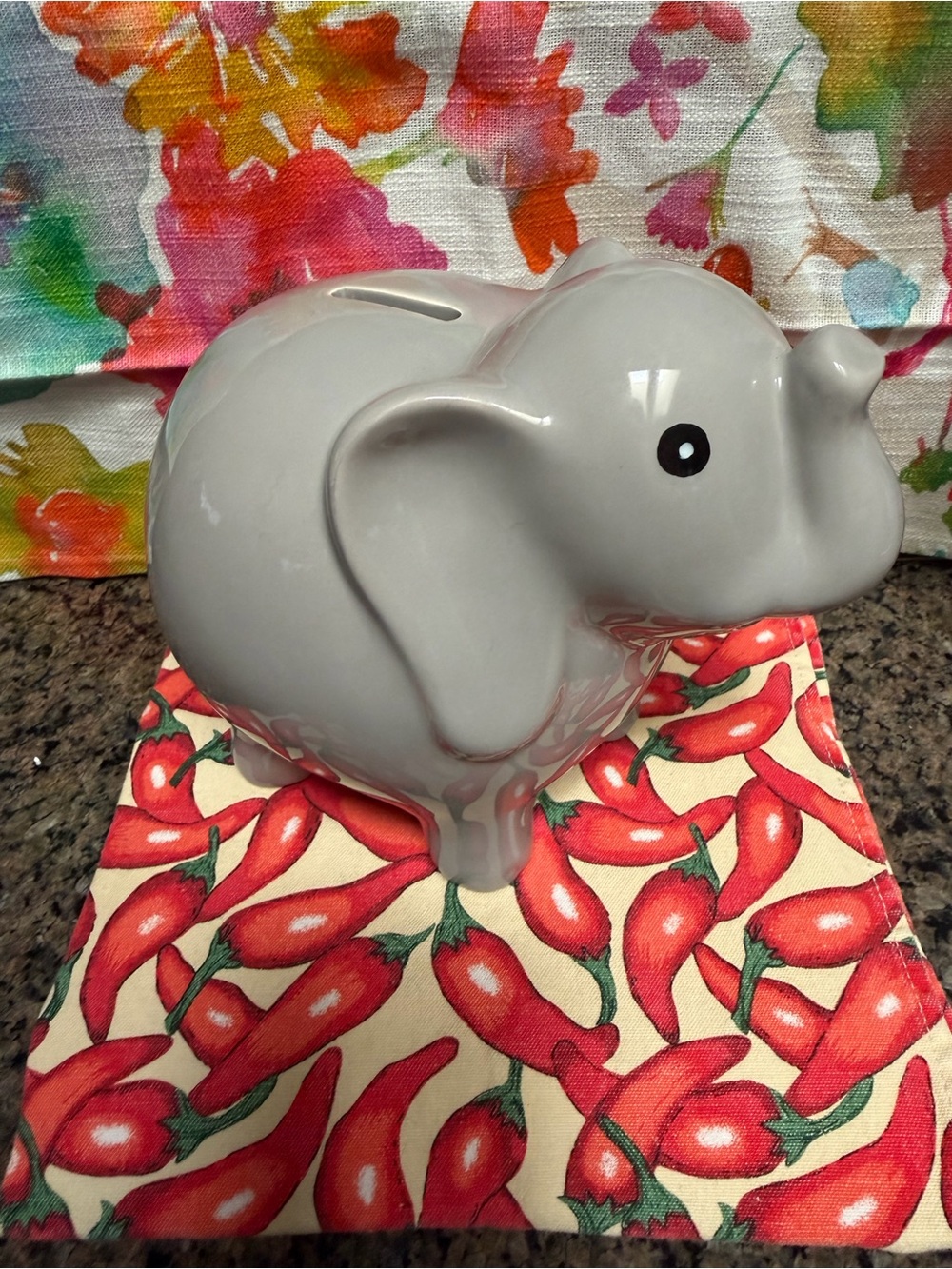 Gray Elephant Ceramic Piggy Bank - Decorative Coin Saver